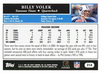 2005 Topps 1st Edition #214 Billy Volek Back