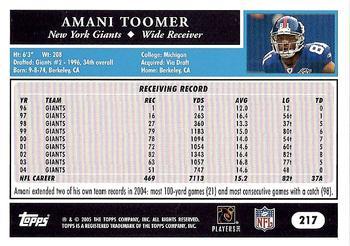 2005 Topps 1st Edition #217 Amani Toomer Back