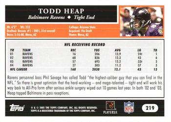 2005 Topps 1st Edition #219 Todd Heap Back