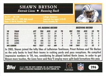 2005 Topps 1st Edition #296 Shawn Bryson Back