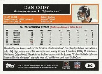 2005 Topps 1st Edition #362 Dan Cody Back