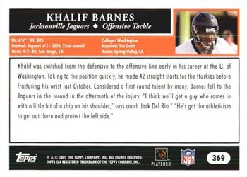 2005 Topps 1st Edition #369 Khalif Barnes Back