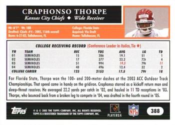 2005 Topps 1st Edition #388 Craphonso Thorpe Back