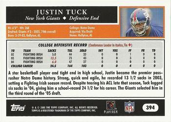2005 Topps 1st Edition #394 Justin Tuck Back