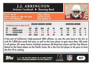 2005 Topps 1st Edition #407 J.J. Arrington Back
