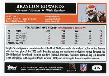 2005 Topps 1st Edition #415 Braylon Edwards Back