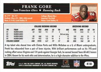 2005 Topps 1st Edition #418 Frank Gore Back