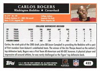 2005 Topps 1st Edition #432 Carlos Rogers Back