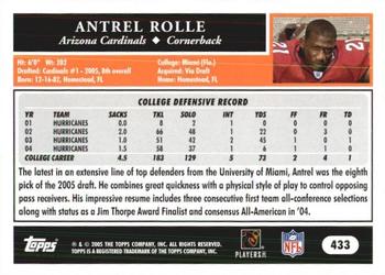 2005 Topps 1st Edition #433 Antrel Rolle Back