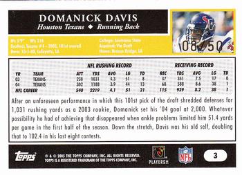 2005 Topps - Gold #3 Domanick Davis Back