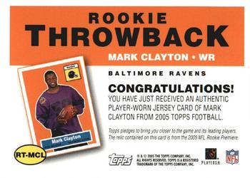 2005 Topps - Rookie Throwback Relics #RT-MCL Mark Clayton Back