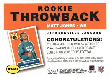 2005 Topps - Rookie Throwback Relics #RT-MJ Matt Jones Back