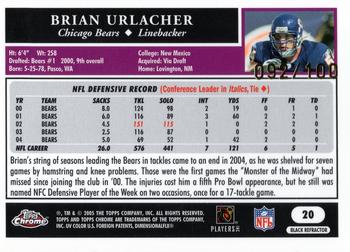 2005 Topps Chrome - Black Refractors #20 Brian Urlacher Back