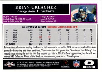 2005 Topps Chrome - Refractors #20 Brian Urlacher Back