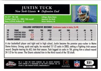 2005 Topps Chrome - Refractors #231 Justin Tuck Back