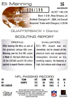 2005 Topps Draft Picks & Prospects - Chrome Gold Refractors #56 Eli Manning Back
