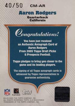 2005 Topps Draft Picks & Prospects - Class Marks Autographs Silver #CM-AR Aaron Rodgers Back