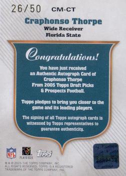 2005 Topps Draft Picks & Prospects - Class Marks Autographs Silver #CM-CT Craphonso Thorpe Back