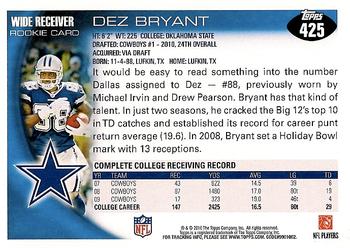 2010 Topps - Rookies (Retail) #425 Dez Bryant Back