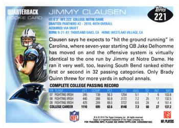 2010 Topps - Rookies (Retail) #221 Jimmy Clausen Back