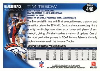 2010 Topps - Rookies (Target) #440 Tim Tebow Back