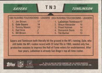 2005 Topps Heritage - Then and Now #TN3 Gale Sayers / LaDainian Tomlinson Back