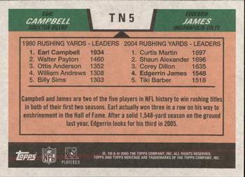 2005 Topps Heritage - Then and Now #TN5 Earl Campbell / Edgerrin James Back