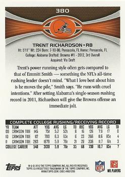 2012 Topps - Rookies #380 Trent Richardson Back