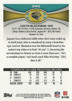 2012 Topps - Rookies #240 Justin Blackmon Back