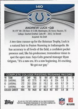 2012 Topps - Rookies #140 Andrew Luck Back
