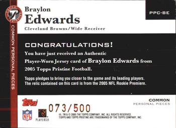 2005 Topps Pristine - Personal Pieces Common #PPC-BE Braylon Edwards Back