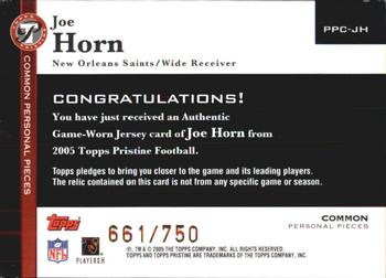 2005 Topps Pristine - Personal Pieces Common #PPC-JH Joe Horn Back
