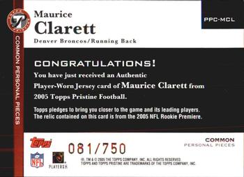 2005 Topps Pristine - Personal Pieces Common #PPC-MCL Maurice Clarett Back
