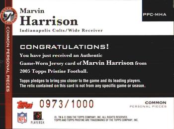 2005 Topps Pristine - Personal Pieces Common #PPC-MHA Marvin Harrison Back