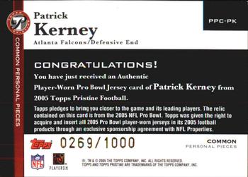 2005 Topps Pristine - Personal Pieces Common #PPC-PK Patrick Kerney Back