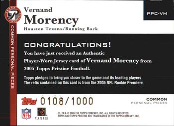 2005 Topps Pristine - Personal Pieces Common #PPC-VM Vernand Morency Back