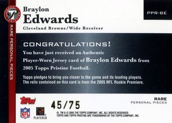 2005 Topps Pristine - Personal Pieces Rare #PPR-BE Braylon Edwards Back