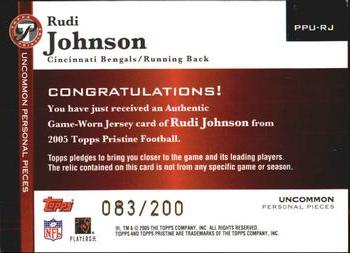 2005 Topps Pristine - Personal Pieces Uncommon #PPU-RJ Rudi Johnson Back