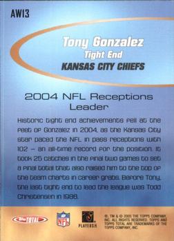 2005 Topps Total - Award Winners #AW13 Tony Gonzalez Back