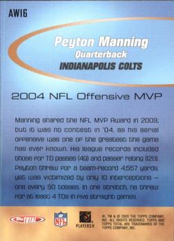 2005 Topps Total - Award Winners #AW16 Peyton Manning Back