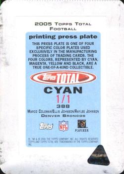 2005 Topps Total - Printing Plates Front Cyan #388 Ellis Johnson / Raylee Johnson / Marco Coleman Back