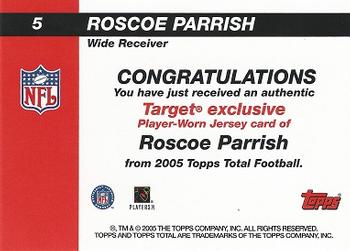 2005 Topps Total - Rookie Jersey Collection #5 Roscoe Parrish Back