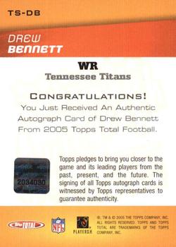2005 Topps Total - Signatures #TS-DB Drew Bennett Back