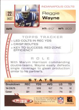 2005 Topps Total - Silver #22 Reggie Wayne Back
