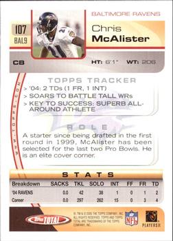 2005 Topps Total - Silver #107 Chris McAlister Back