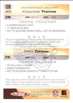 2005 Topps Total - Silver #138 Deke Cooper / Kiwaukee Thomas Back