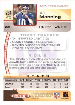 2005 Topps Total - Silver #284 Eli Manning Back