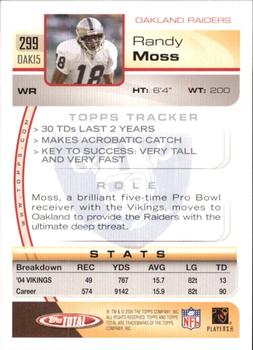 2005 Topps Total - Silver #299 Randy Moss Back