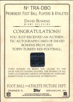 2005 Topps Turkey Red - Autographs Gray #TRA-DBO David Bowens Back