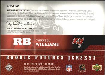 2005 Upper Deck - Rookie Futures Jerseys #RF-CW Carnell Williams Back